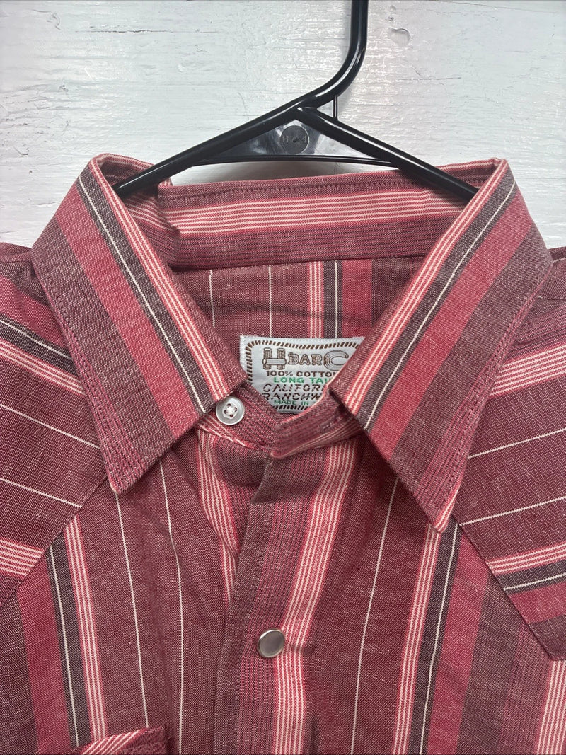 New Men’s H Bar C Pink Stripe Long Sleeve Pearl Snap 15.5 X 34 Medium T-75