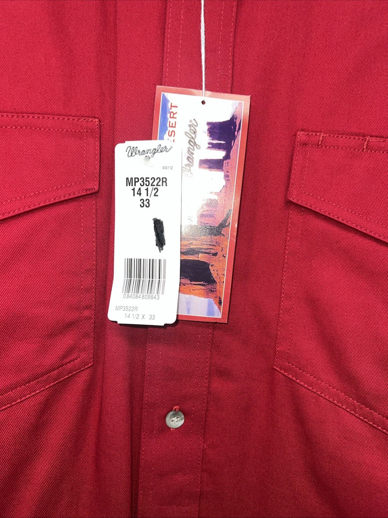 New Men’s Wrangler Red Long Sleeve Pearl Snap 14.5 X 33 Small A-201