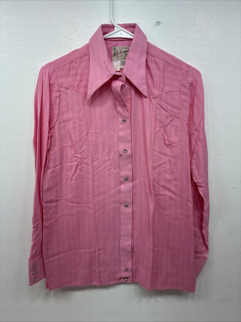 New Women’s Rockmount Pink Long Sleeve Pearl Snap Size 34 LL-90
