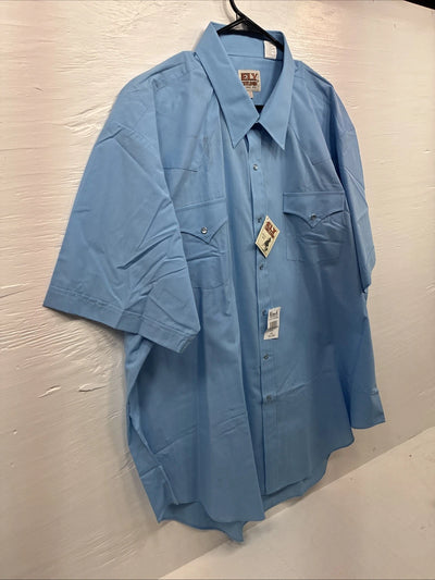 New Men’s ELY Cattleman Blue Western Short Sleeve Pearl Snap 18.5 2XL T-48