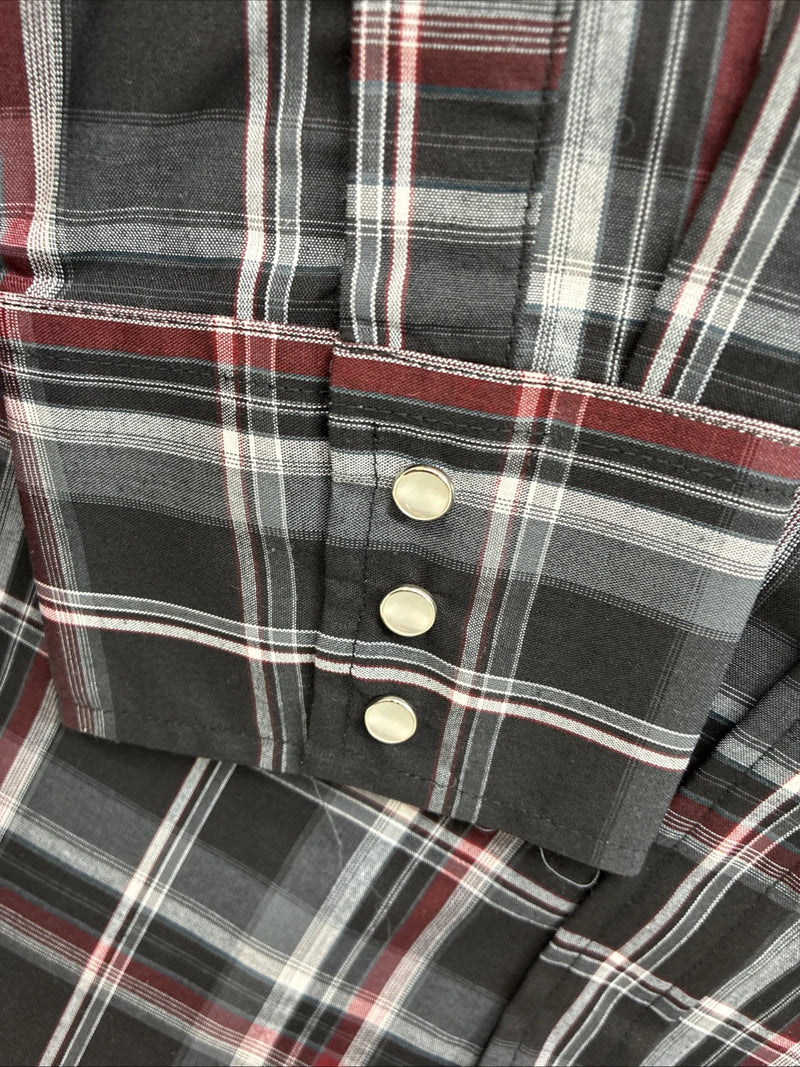 New Men’s ELY Cattleman Black Red Flannel Long Sleeve Pearl Snap 2XL F-93