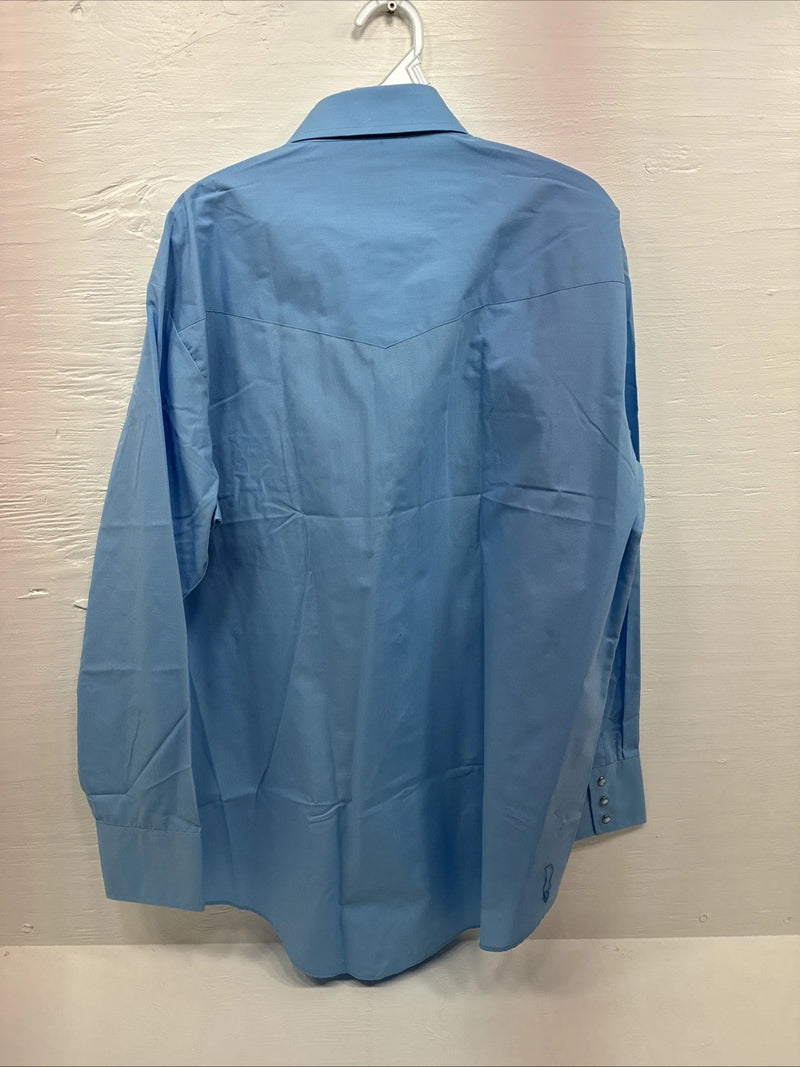 New Men’s ELY Cattleman Blue Simple Long Sleeve Pearl Snap XL F-86