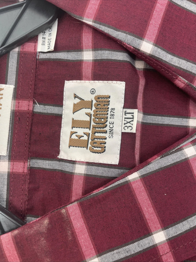 New Men’s ELY Cattleman Pink Short Sleeve Pearl Snap 3XL E-30 