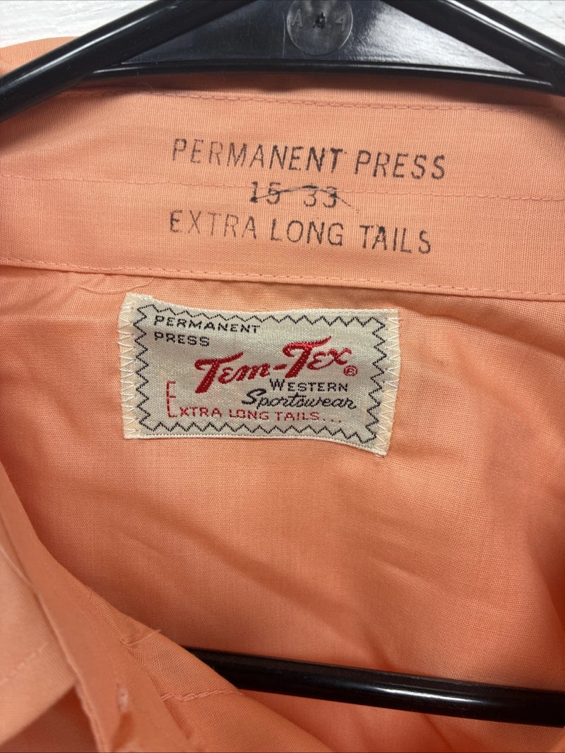 New Men’s Tem Tex Bright Orange Long Sleeve Pearl Snap 15 X 33 Medium K-91