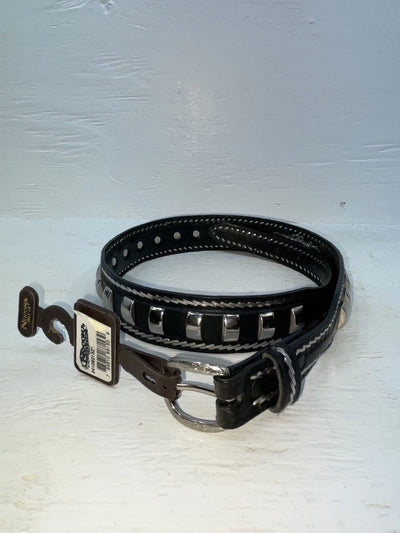 New Black Genuine Leather Nocona Silver Pendent 32” Belt #2410601 Z-104