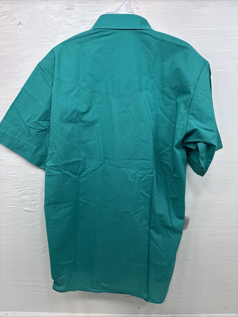 New Men’s ELY Cattleman Teal Short Sleeve Pearl Snap 16 Large AA-109