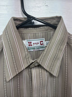 New Men’s H Bar C Brown Stripe long Sleeve Pearl Snap 15.5 Medium T-74