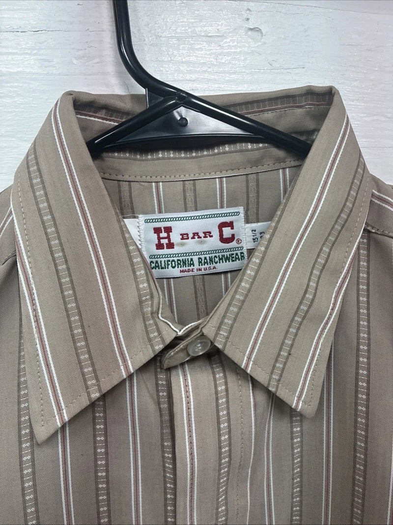 New Men’s H Bar C Brown Stripe long Sleeve Pearl Snap 15.5 Medium T-74