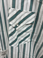 New Men’s ELY Cattleman Blue White Stripe Short Sleeve Pearl Snap 3XL E-41