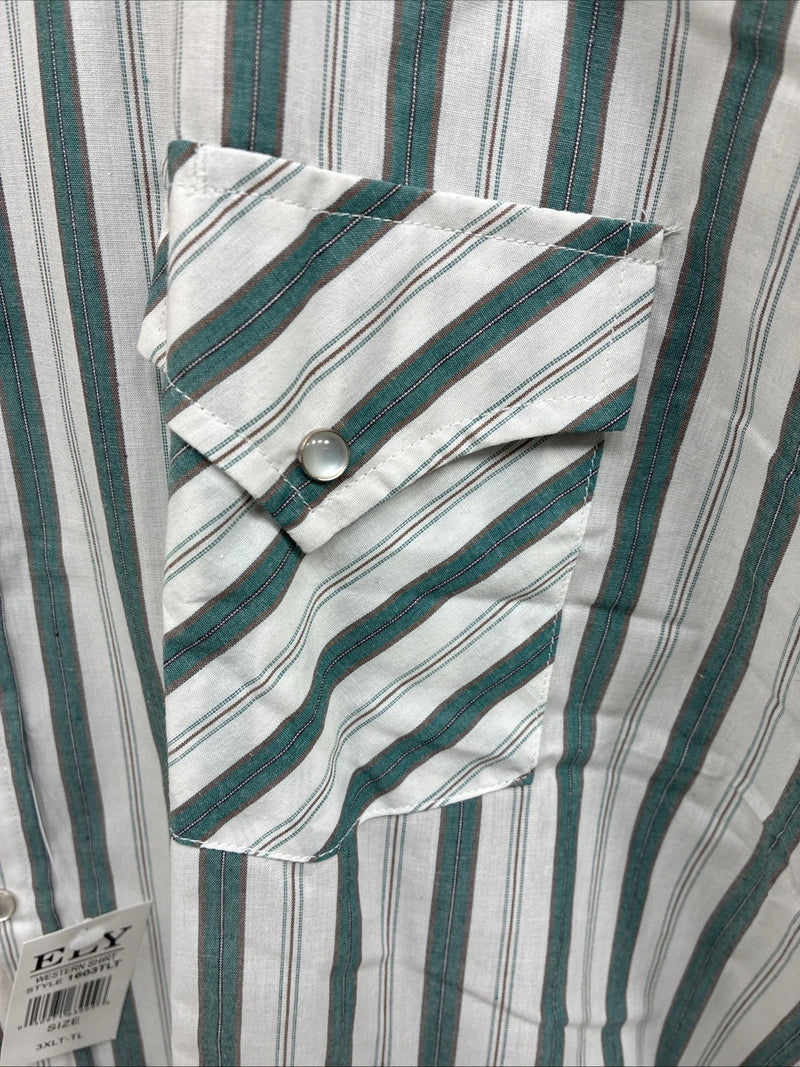 New Men’s ELY Cattleman Blue White Stripe Short Sleeve Pearl Snap 3XL E-41