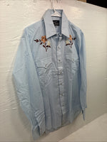 New Men’s Champion Western Blue Floral Long Sleeve Pearl Snap 16 X 34 Large