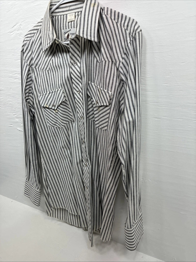 New Men’s Champion Western White Gray Stripe Long Sleeve Pearl Medium E-75