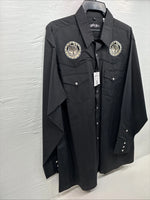 New Men’s White Horse Black Wolf Embroidered Long Sleeve Pearl Snap XL T-1