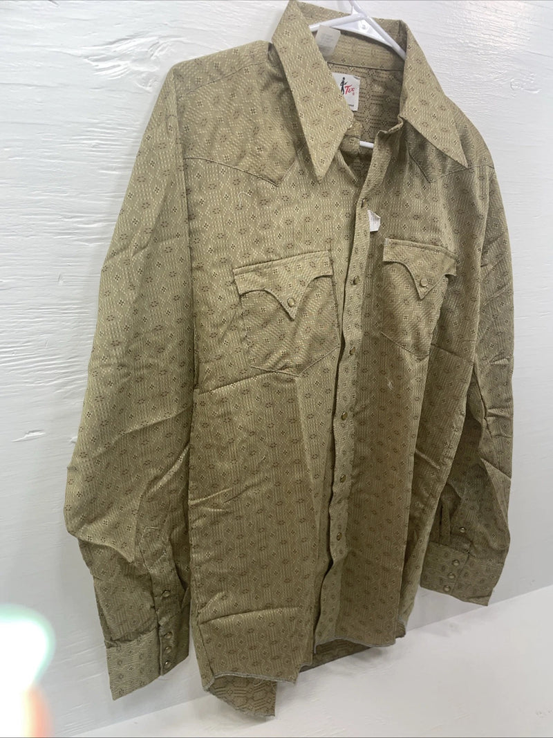 New Men’s Tem Tex Yellow Long Sleeve Pearl Snap Medium B-116