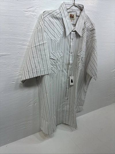 New Men’s ELY Cattleman White Stripped Short Sleeve Pearl Snap 18.5 2XL E-49