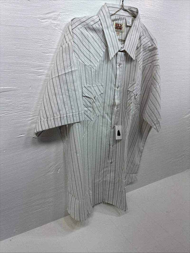 New Men’s ELY Cattleman White Stripped Short Sleeve Pearl Snap 18.5 2XL E-49