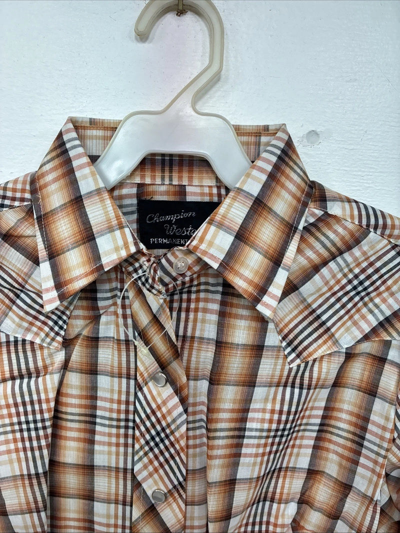 New Kids Panhandle Slim Orange Plaid Long Sleeve Pearl Snap 12 LL-36