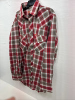New Men’s ELY Plains Red Brown Plaid Long Sleeve Pearl Snap Medium X-42