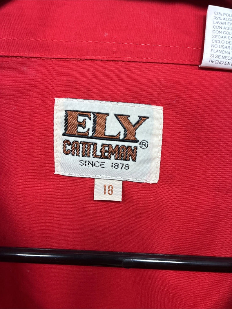 New Men’s ELY Cattleman Red Short Sleeve Pearl Snap 18 2XL AA-110