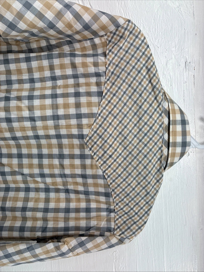New Men’s Stockman Yellow Grey Plaid Long Sleeve Pearl Snap 14.5 Small X-37