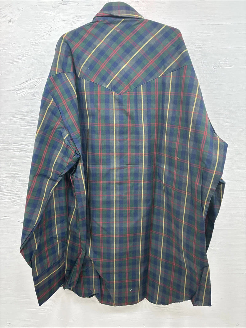 New Men’s ELY Plains Green Multicolor Plaid Long Sleeve Pearl Snap Large M-39
