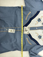 New Women’s ELY 1878 Blue Deigned Long Sleeve Pearl Snap Medium II-68