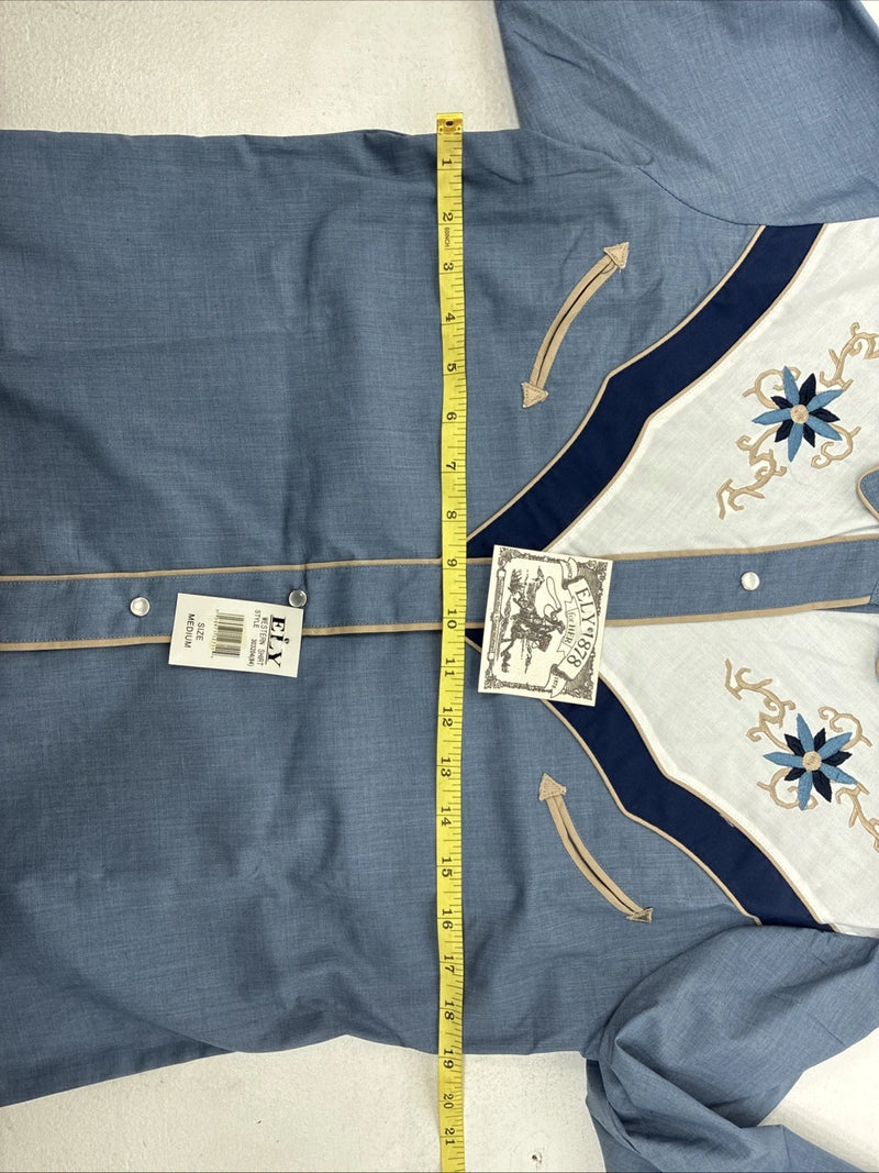 New Women’s ELY 1878 Blue Deigned Long Sleeve Pearl Snap Medium II-68