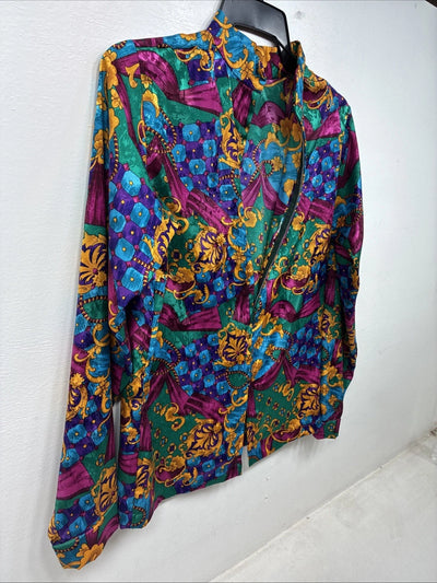 New Women’s Multicolor Designed Long Sleeve Zip Up Shirt Medium TT-62