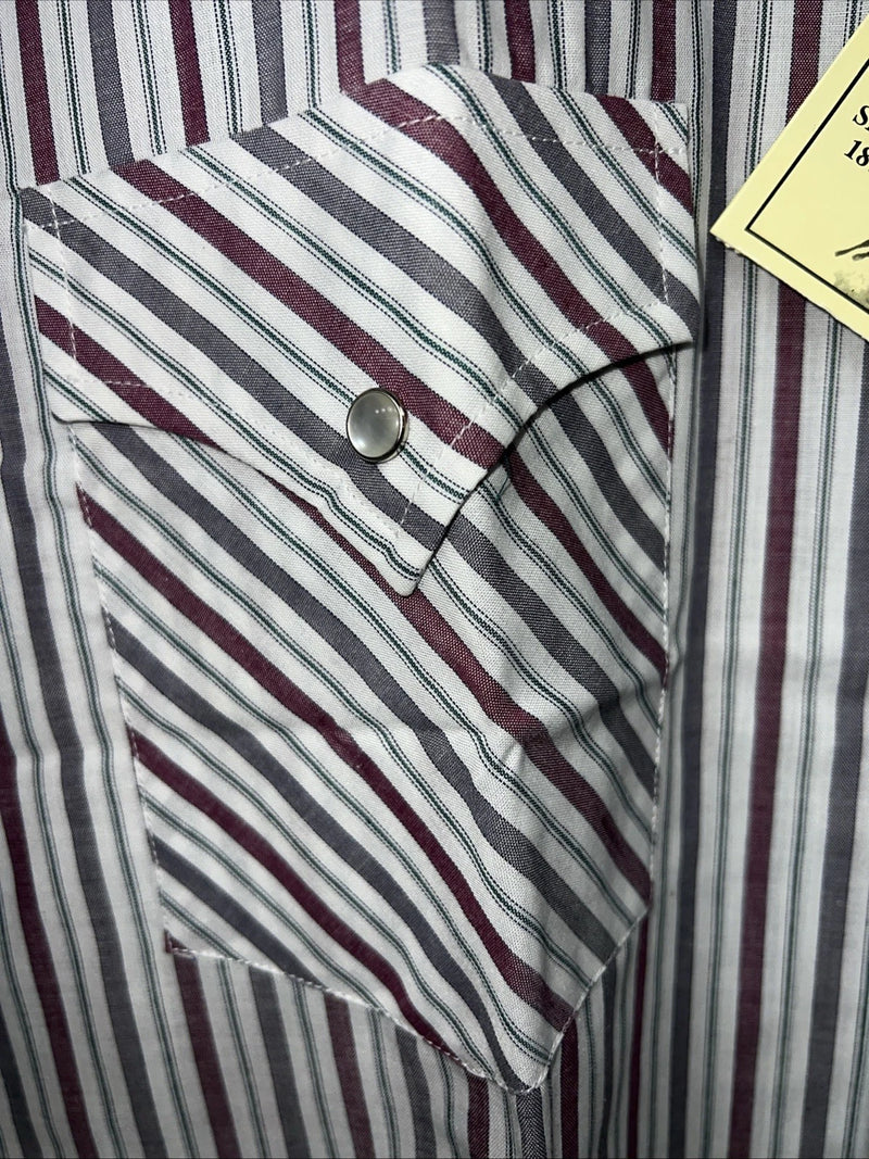 New Men’s Red Stripped ELY Cattleman Short Sleeve Pearl Snap Shirt 16.5 LT S-20