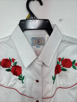 New Women’s Country Charmers White Rose Long Sleeve Pearl Snap XL II-62
