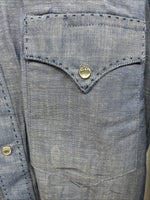 New Men’s Rocket mount Blue Jean Design Long Sleeve Pearl Snap Medium M-59