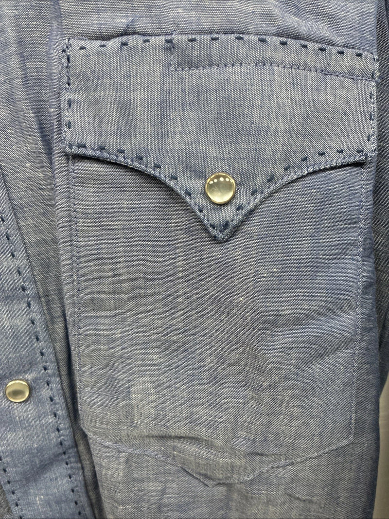 New Men’s Rocket mount Blue Jean Design Long Sleeve Pearl Snap Medium M-59