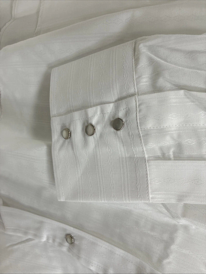 New Men’s ELY Cattleman White Designed Long Sleeve Pearl Snap 20.5 4XL X-106
