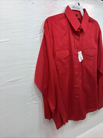 New Men’s White Horse Western Red Long Sleeve Pearl Snap XL V-12