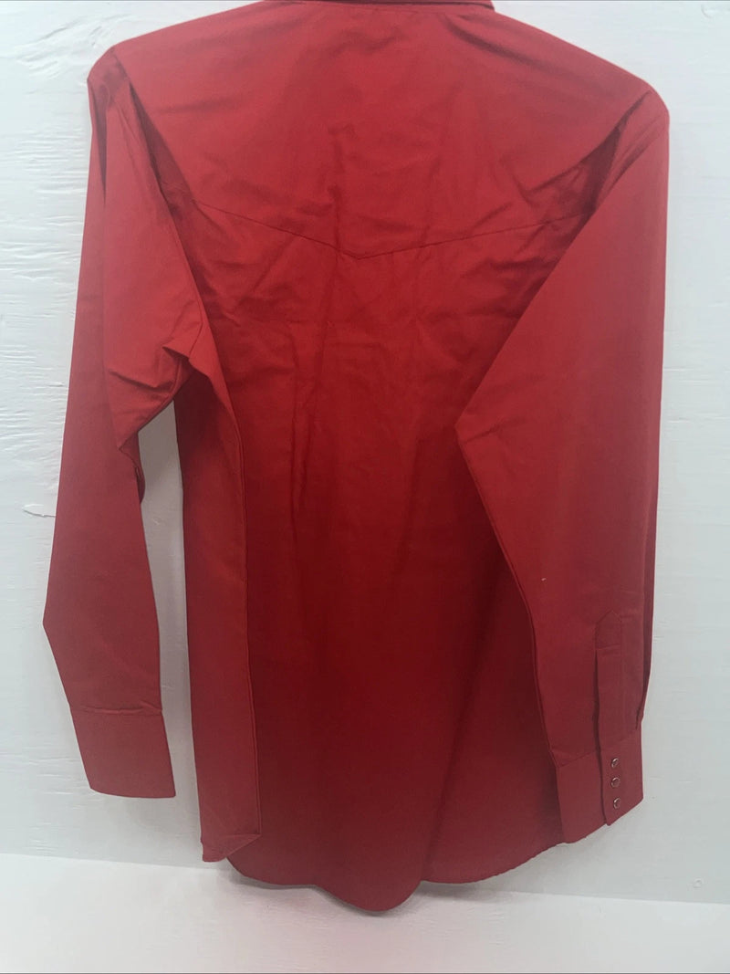 New Men’s ELY cattleman Red Long Sleeve Pearl Snap 15.5 X 34 Medium B-100