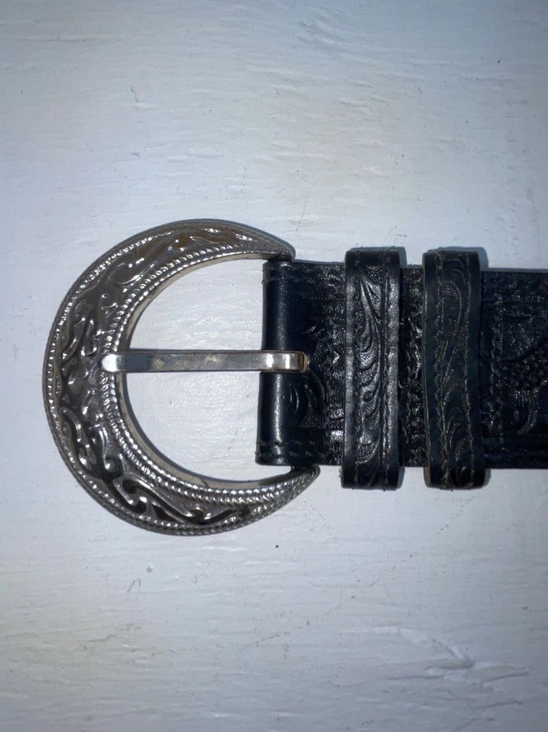 New Black Genuine Leather Tooled 28” Belt #WF809 NN-47