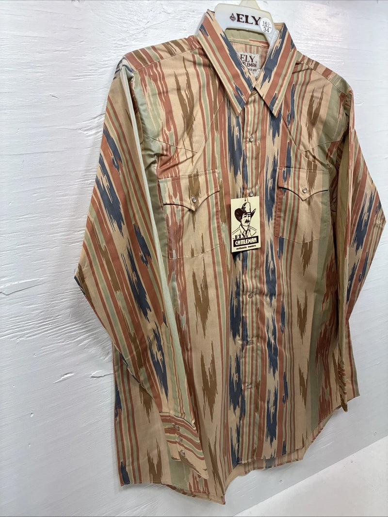 New Men’s ELY Cattleman Multicolor Camo Long Sleeve Pearl Snap 16.5 Large T-60