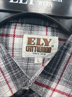 New Men’s ELY Cattleman Black Red Plaid Long Sleeve Pearl Snap Large V-71