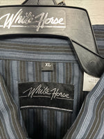 New Men’s White Horse Black Gray Stripe Long Sleeve Pearl Snap XL O-54
