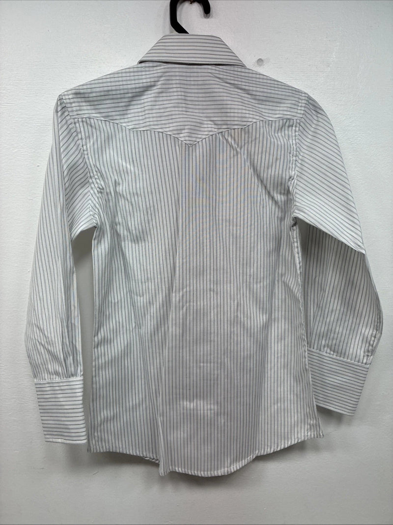 New Boys White Horse Grays Stripe Long Sleeve Pearl Snap Medium DD-119