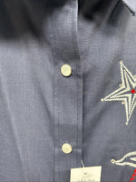 New Girls White Horse Blue Star Design Long Sleeve Pearl Snap Large CC-73