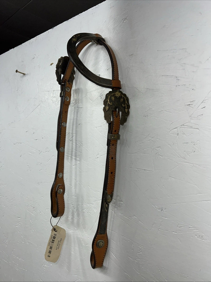 New Circle Y One Ear Leather Metal Plate Headstall #287-7107 U-37