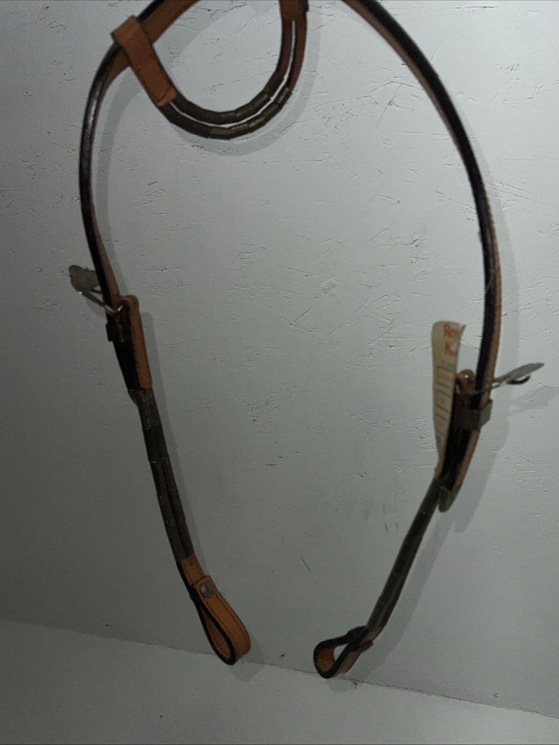 New Leather Royal King One Ear Headstall With Bronze Beads U-40