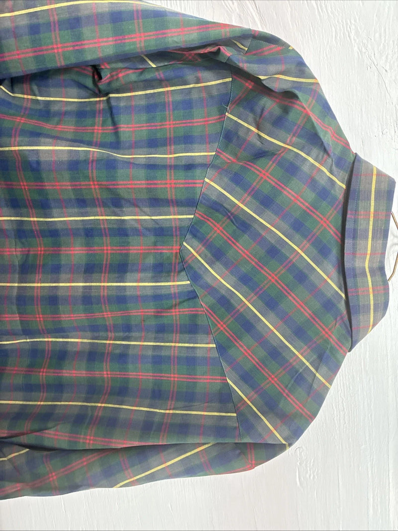 New Men’s ELY Plains Green Plaid Long Sleeve Pearl Snap 16.5 X 34 Large AA-43
