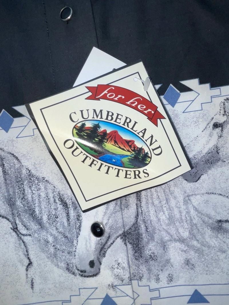 New Women’s White Black Cumberland Outfitters Long Sleeve Button Up M 3B-85
