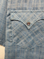 New Men’s Karman Blue Designed Short Sleeve Pearl Snap 14.5 Small V-9