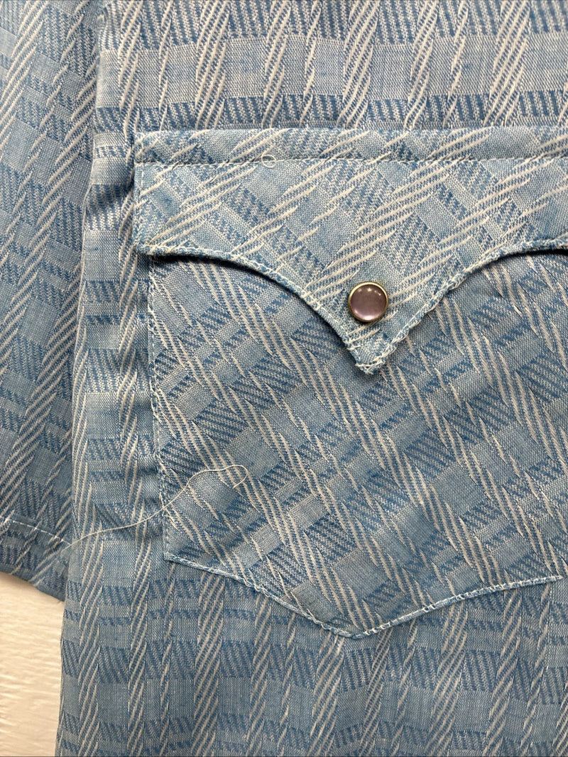 New Men’s Karman Blue Designed Short Sleeve Pearl Snap 14.5 Small V-9