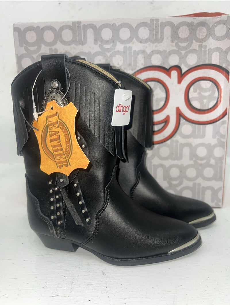 New Children’s Black Fringe Dingo Cowboy Boots. 9 D. 24-12