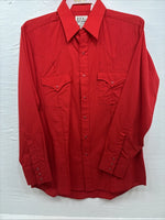New Men’s ELY Cattleman Red Simple Long Sleeve Pearl Snap Medium J-92