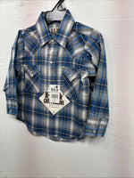 New Toddlers ELY Cattleman Blue Plaid Long Sleeve Pearl Snap JUV-3 DD-17